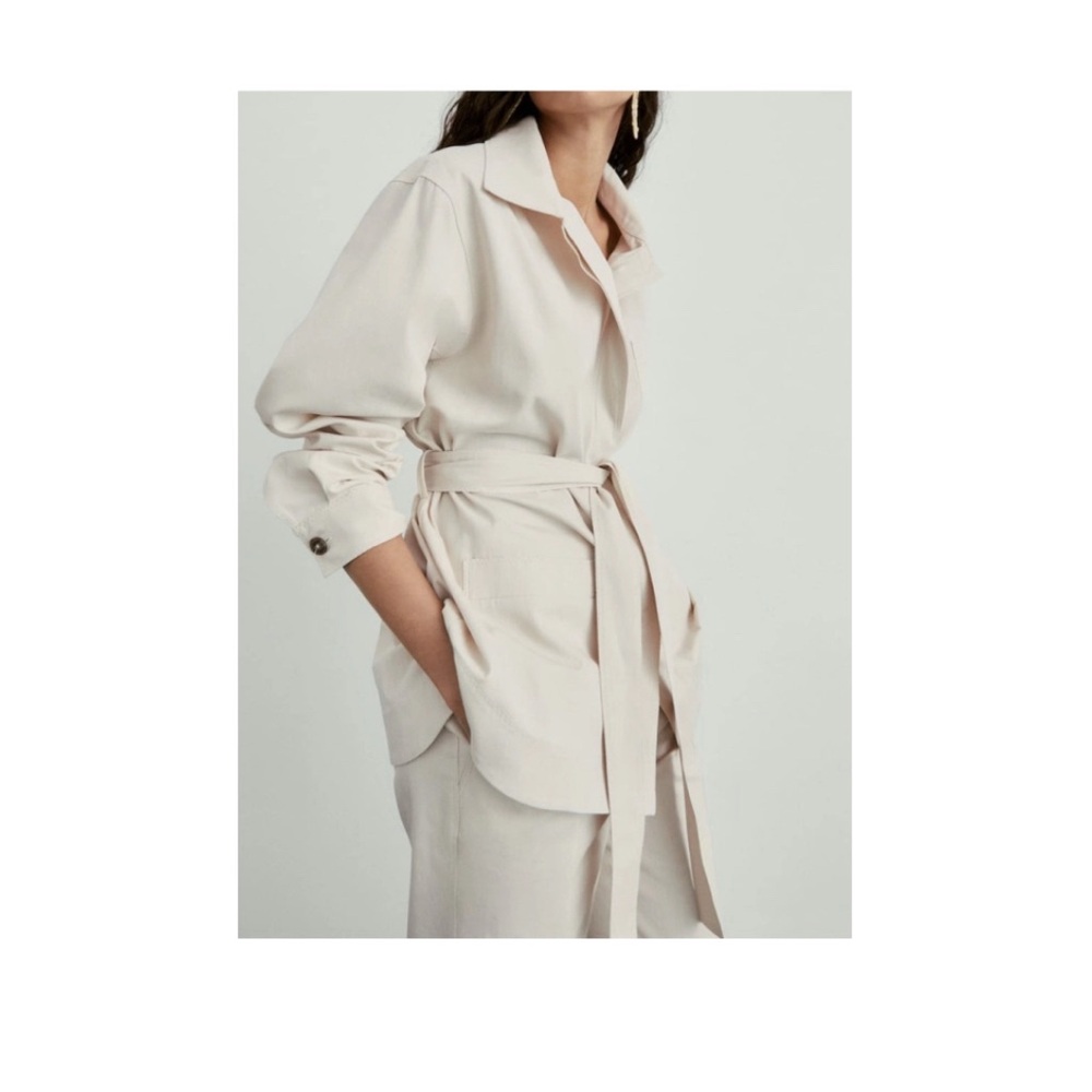 Massimo Dutti Cream Cotton Suit Jacket Trousers Relaxed Fit XS - Picture 1 of 7